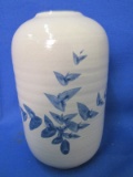 Red Wing Stoneware Vase – Decorated w/ Cobalt Leaf Designs 6 1/2” T  x 3”w 1 1/2” Hole