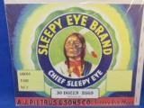 Native American  – Crate Label: “ Sleepy Eye Brand Chief Sleepy Eye” 30 Doz. Eggs