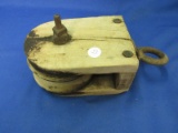 Vintage Wooden Pulley in Wooden Housing 6 1/2” T x 4 1/2” W X 3 1/2” Deep