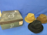 3 Vintage Wool Fedoras & Vintage Men's Hat Box