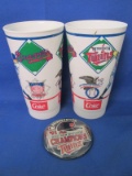 Minnesota Twins 1991 World Series Championship Coke Cups (game) & 3 1/2” Button