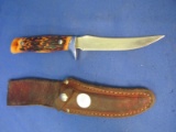 Knife  & its Seasoned Leather Sheath Vintage Camillus USA # 1012 – Sword Brand