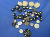 Assorted Vintage Buttons (4 hairy coat buttons & buttons w/ Rhinestones