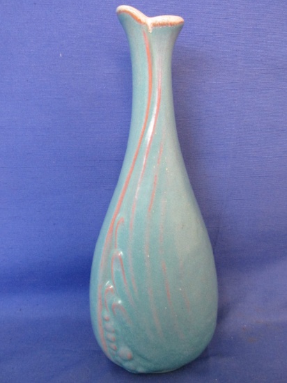 Frankoma 3817 Bud Vase – Blue Glaze  – 12 1/4” Tall  - Floral Pattern one side