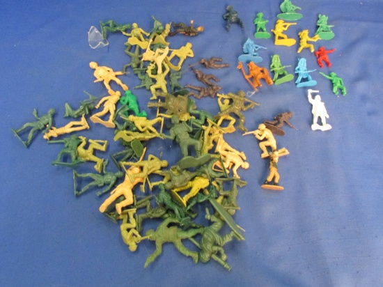 Vintage Plastic Toys: 1 3/4” T: Army Men (several colors), Cowboys, Indians & 1 Other