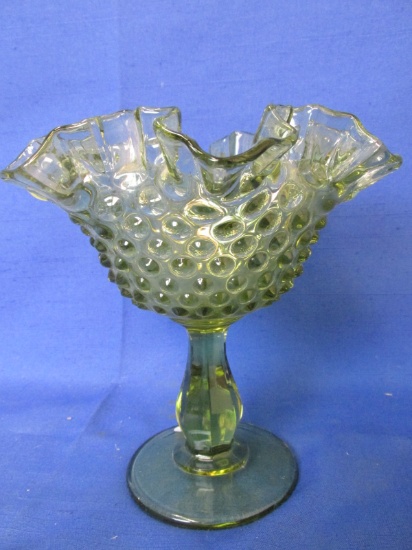 Green Fenton Hobnail  Compote Candy-Dish with Double Crimped top Edge