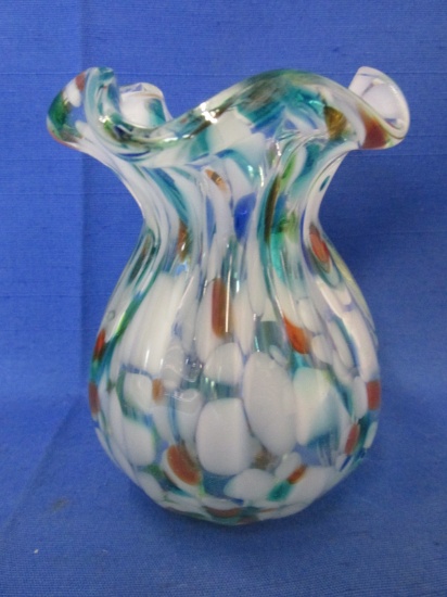 Blown Glass Multi-color Pinched Vase  4 1/4” T x 3 1/4” W