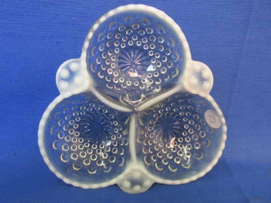 Vintage Opalescent Glass -- Moonstone  – Triangular Mint Dish 6 ½: sides x 2” Deep