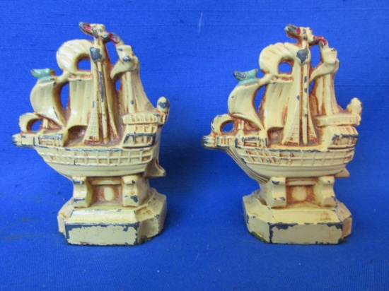 2 Cast Metal Spanish Galleons – 3 Masts & Jibs filled with Wind – 3 1/4” T each