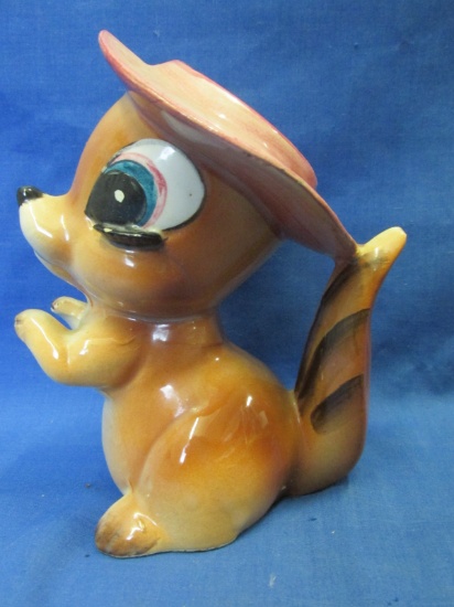 Vintage Ground Squirrel Vase – Pink Hat, 1/4” Lashes – Stands 6” T – Japan