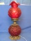 Fenton Ruby Red “Poppy” Gone with the Wind Lamp – Metal base – 23 1/2” tall with chimney