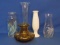 Mixed Lot of Glass Vases: 1 with Retro Blue & Gold Design – Tallest is 10”