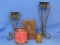 Mixed Lot of Candle Holders: Metal, Glass, Beaded – Tallest is 14 1/2”