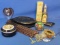 Vanity Lot: 2 Vintage Hand Mirrors, 1976 Avon California Perfume, Trinket Boxes