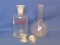Pyrex Apothecary/Chemical Jar & 1 Flask – 2 extra stoppers marked 19 – Flask is 7” tall