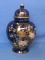 Cobalt Blue Ginger Jar Type Vase – Floral Design – Made in Japan – 8” tall