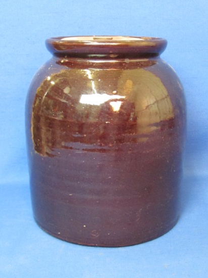 Brown Glazed Stoneware Jar – 8” tall – Comes w Wood Lid (Not original)