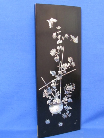 Wall Plaque – Inlaid Mother of Pearl in Wood – Flowers & Butterflies – 15 3/4” x 6”