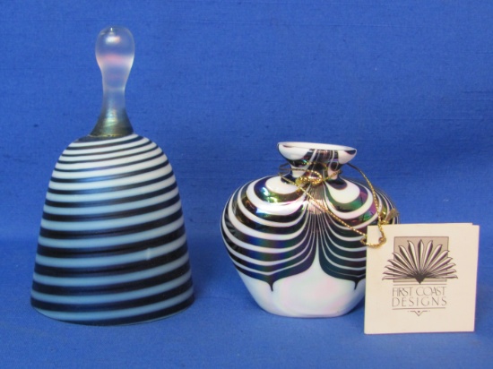 2 Pieces of Art Glass – Bell with no clapper – Perfume? Bottle w no Stopper