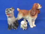 3 Dog Figurines – 1 is chalkware – Largest is 7” long (Spaniel)