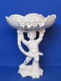 Ceramic Cherub Holding Bowl – Glossy White by Napco – Made in Japan – 9 1/2” tall