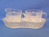 Vintage Anchor Hocking Sandwich Glass Tray, Creamer & Sugar – Tray is 10” long