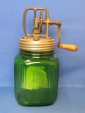 Butter Churn with Green Glass Base – Marked B30 & 40 on Metal Piece – 13 1/2” tall