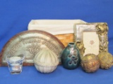 Home Decor: Basket w Lining, Wall Plaque, Picture Frame, Vase & Candle Holder