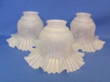 3 Frosted Glass Light Shades – Ruffled Edge – Scroll Design – 2” & 6 1/2” at ends