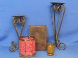 Mixed Lot of Candle Holders: Metal, Glass, Beaded – Tallest is 14 1/2”