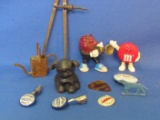 Mixed Lot of Smalls: Cast Iron Puppy 1/3/4” - Morton Salt Pencil Clips – Pinback & more