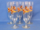 Set of 5 Fluted Beer Glasses with Pheasant Design on Front – 8 1/8” tall