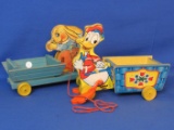 2 Vintage Fisher-Price Toys: Donald Duck #605 & Rabbit & Wagon # 466