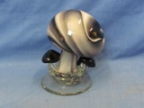 Black & White Glass Mushroom Paperweight Sculpture