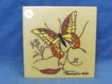 1982 Cleo Teissedre Hand Painted Kiln Fired Butterfly Ceramic Tile