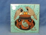 1984 Leone Kuhne Native American Hand Painted Kiln Fired Ceramic Tile