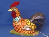Large Stained Glass Rooster Accent Light on Resin Base – 14” long – Works