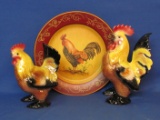 Decorative Rooster Plate & Chicken and Rooster Ceramic Figurines – Taller is 8 1/2”