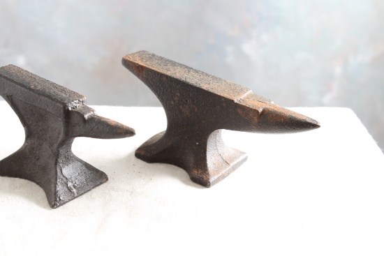 2 Antique Cast Iron Jeweler's Anvils 3 1/4" & 4 1/8" long