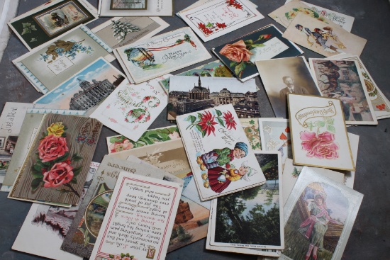 Large Lot Early 1900's Holiday Greeting Postcards Valentines, Christmas,