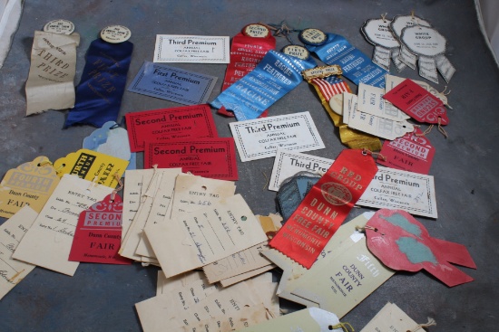 Large Lot Early 1900's Fair Ribbons Wisconsin Red, White, Blue & Gold Ribbons