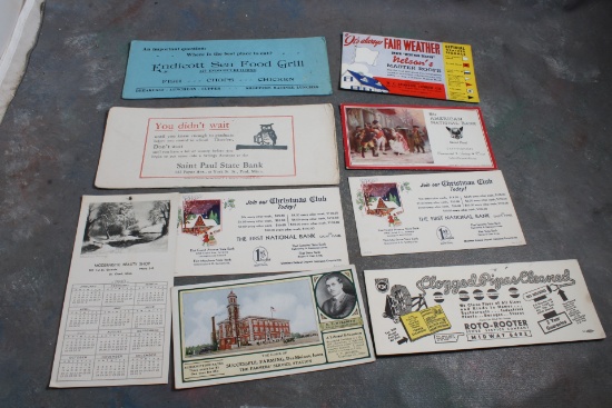 9 Antique Advertising Ink Blotters Roto Rooter, Endicott Sea Food Grill, lst National