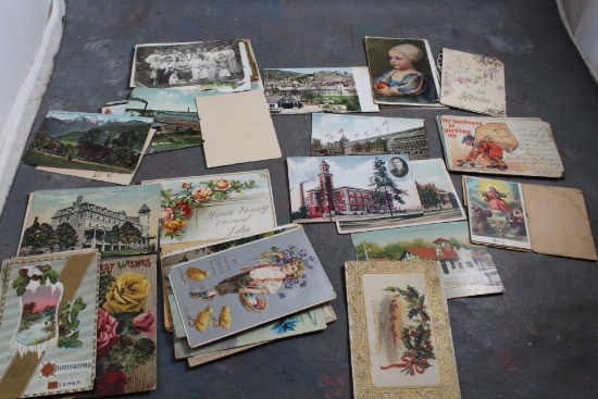 Large Lot Antique Postcards Including Holiday Greeting Postcards Early 1900's