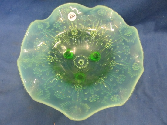 Vintage  Jade Opalescent Candy Bowl – Appx 10” DIA unmarked