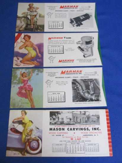 4 Elvgren Pin Up Blotters w/ Calendars 3 1952 & 1 1957
