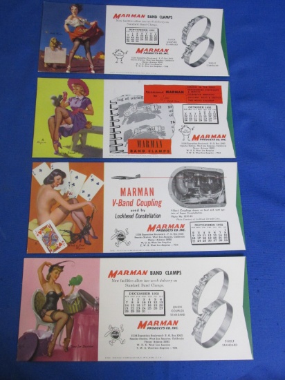 4 Elvgren Pin Up Blotters w/ Calendars  All 1952