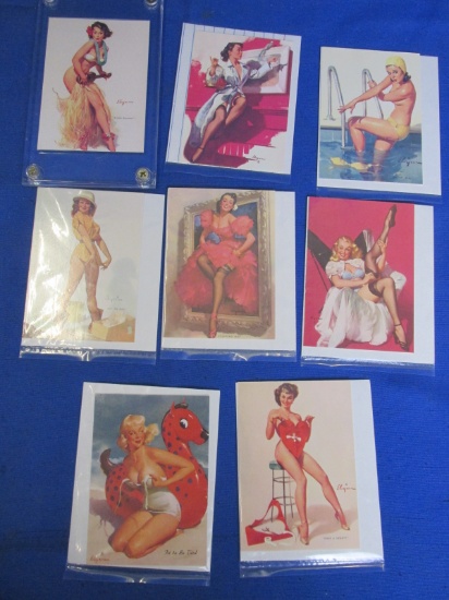 8 1990's Brown & Bigelow Pin-Up Cards – Elvgren Art w/ History on Back – 1 in Frame