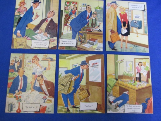 6 Vintage 1940's Wilson Cutler Cartoons  Each on Blotter & appx 3 7/8” T x 3 1/8” W