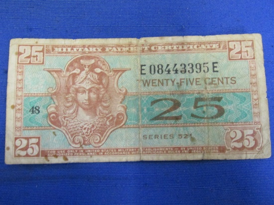 Vintage US Military Scrip 1952 25 Cent