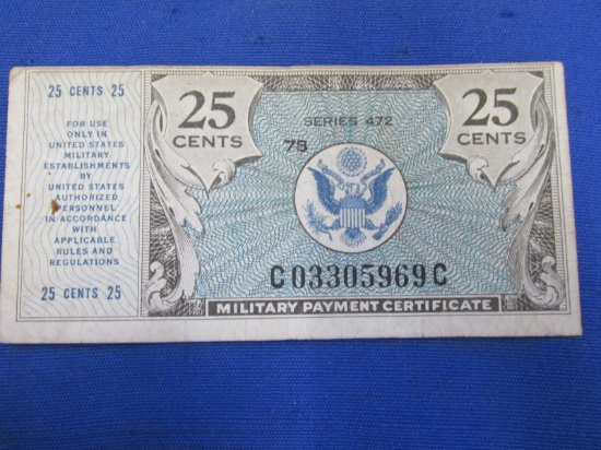 Vintage US Military Scrip 1947 25 Cent